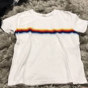 White brandy Melville shirt with rainbow stripe